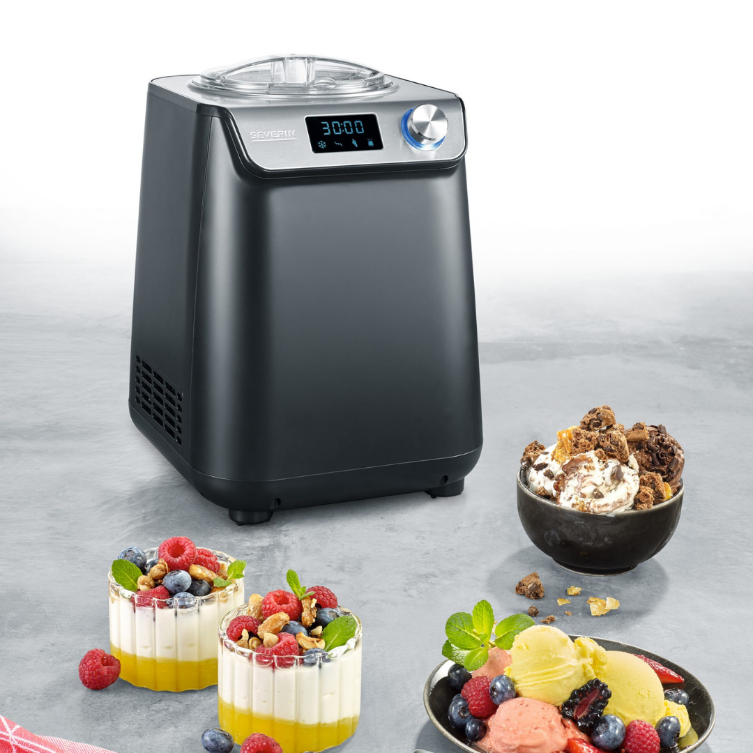Для заказов: 052-9708077. Мороженица-йогуртница SEVERIN - высококачественная компрессорная модель с дополнительной функцией для приготовления био-йогурта, классического мороженого, фрозен-йогурта, сорбета и веганского мороженого. Полностью автоматическая профессиональная мороженица для домашнего использования.<br />
Готовьте любое мороженое / йогурт / фрозен йогурт / щербет дома (не требуется ни каких специальных порошков)